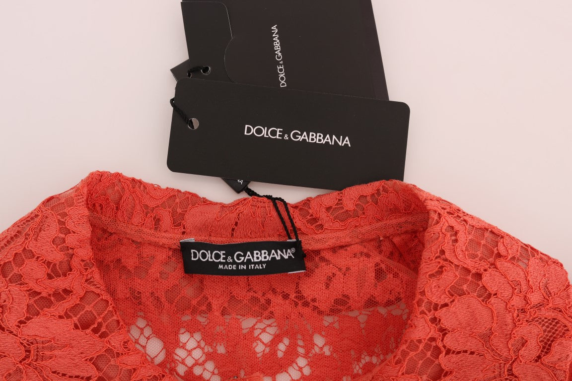 Dolce & Gabbana Orange Crystal Buttons Floral Lace Blouse - DEA STILOSA MILANO