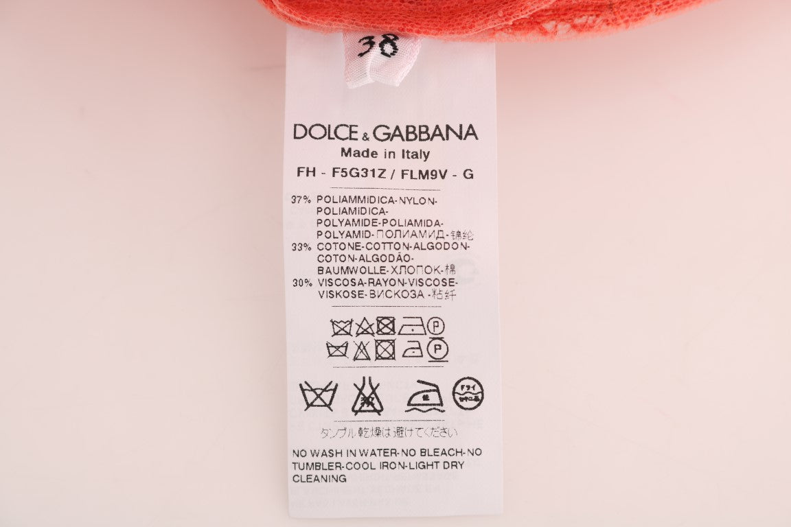 Dolce & Gabbana Orange Crystal Buttons Floral Lace Blouse - DEA STILOSA MILANO