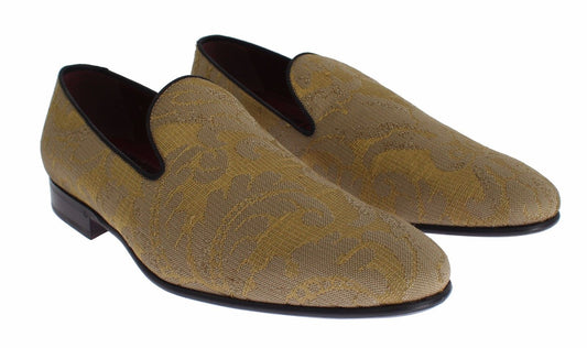 Dolce & Gabbana Yellow Gold Silk Baroque Loafers Shoes - DEA STILOSA MILANO