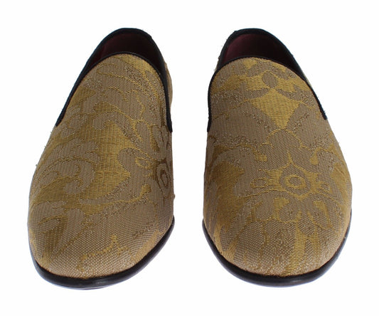 Dolce & Gabbana Yellow Gold Silk Baroque Loafers Shoes - DEA STILOSA MILANO