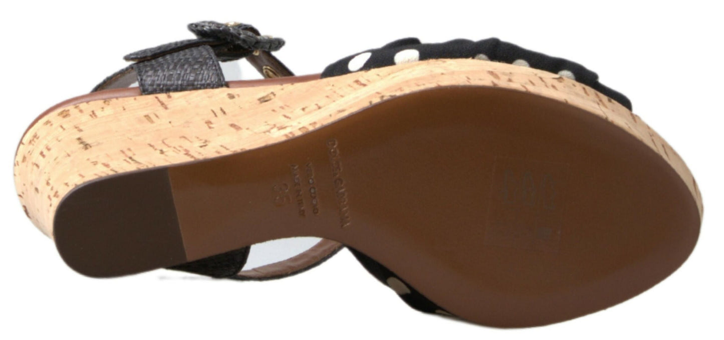 Dolce & Gabbana Black  Wedges Polka Dotted Ankle Strap Shoes Sandals - DEA STILOSA MILANO