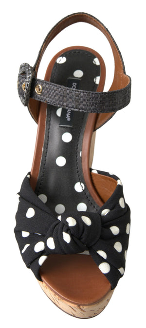 Dolce & Gabbana Black  Wedges Polka Dotted Ankle Strap Shoes Sandals - DEA STILOSA MILANO