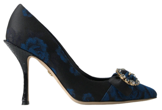 Dolce & Gabbana Blue Floral Ayers Crystal Pumps Shoes - DEA STILOSA MILANO