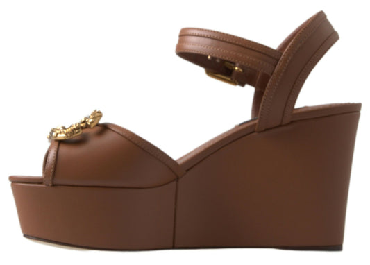 Dolce & Gabbana Brown Leather AMORE Wedges Sandals Shoes - DEA STILOSA MILANO