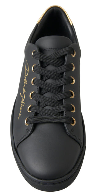 Dolce & Gabbana Black Gold Leather Classic Sneakers Shoes - DEA STILOSA MILANO