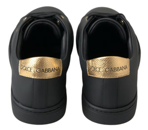 Dolce & Gabbana Black Gold Leather Classic Sneakers Shoes - DEA STILOSA MILANO