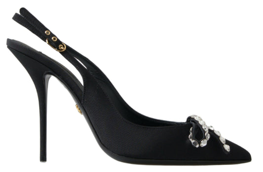 Dolce & Gabbana Black Crystal Embellished Slingback Heel Shoes - DEA STILOSA MILANO
