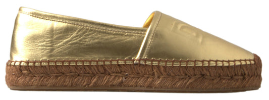 Dolce & Gabbana Gold Leather D&G Loafers Flats Espadrille Shoes - DEA STILOSA MILANO