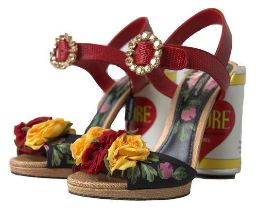 Dolce & Gabbana Multicolor Crystal Leather Amore Heels Sandals - DEA STILOSA MILANO