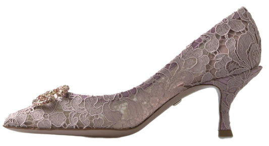 Dolce & Gabbana Pink Floral Lace DG Crystal Pumps Shoes - DEA STILOSA MILANO