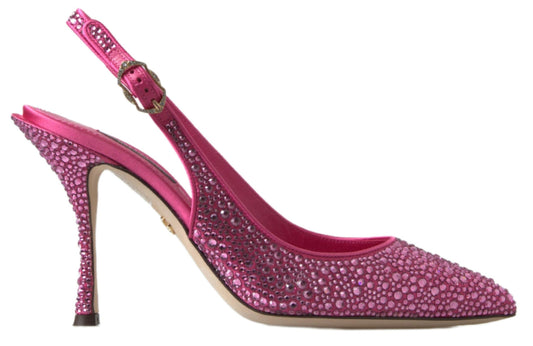 Dolce & Gabbana Pink Slingbacks Crystal Pumps Shoes - DEA STILOSA MILANO