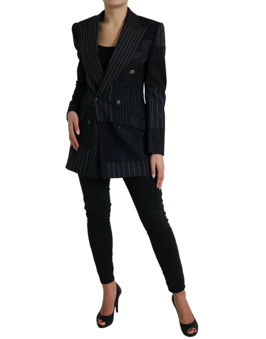 Dolce & Gabbana Black Striped Wool DoubleBreasted Coat Jacket - DEA STILOSA MILANO