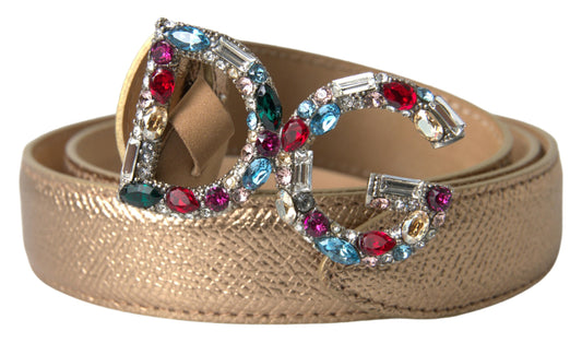 Dolce & Gabbana Gold Leather DG Crystal Buckle Cintura Belt - DEA STILOSA MILANO