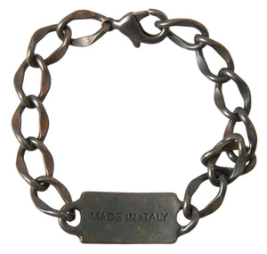 John Galliano Silver Tone Brass Chain Logo Plaque Branded Antique Bracelet - DEA STILOSA MILANO