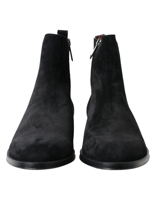 Dolce & Gabbana Black Suede Leather Mid Calf Men Boots Shoes - DEA STILOSA MILANO
