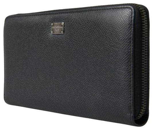 Dolce & Gabbana Black Leather Zip Around Continental Men Wallet - DEA STILOSA MILANO