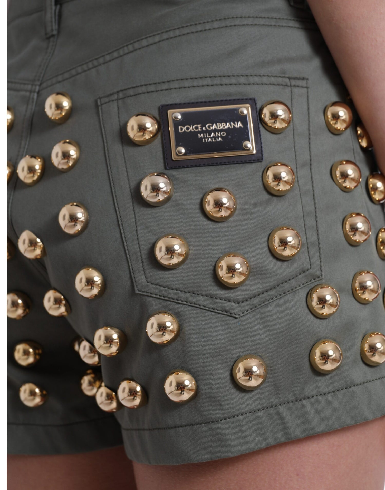 Dolce & Gabbana Green Embellished Cotton High Waist Hot Pants Shorts - DEA STILOSA MILANO