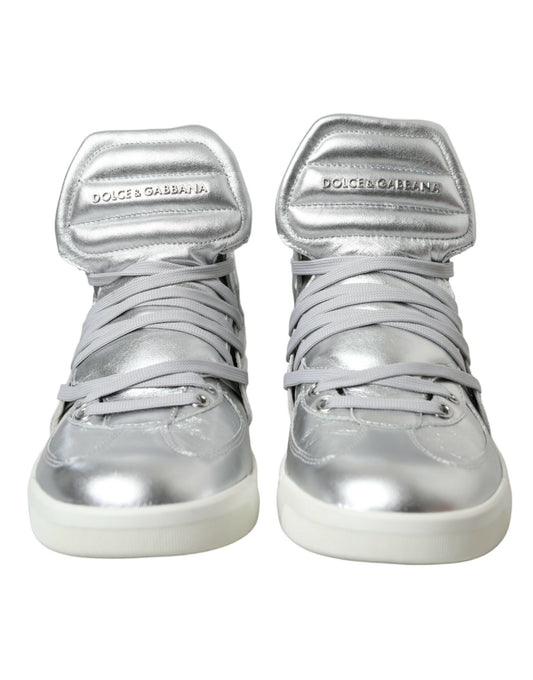 Dolce & Gabbana Silver Leather Benelux High Top Sneakers Shoes - DEA STILOSA MILANO