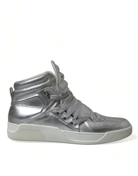Dolce & Gabbana Silver Leather Benelux High Top Sneakers Shoes - DEA STILOSA MILANO