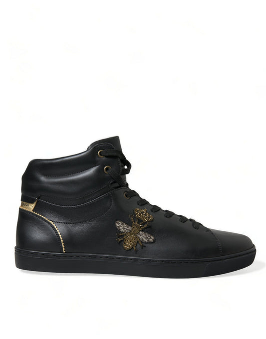Dolce & Gabbana Black Crown Bee logo Mid Top Portofino Sneakers Shoes - DEA STILOSA MILANO