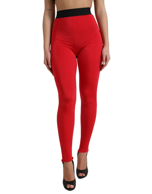 Dolce & Gabbana Red Nylon DG Logo Slim Leggings Pants - DEA STILOSA MILANO