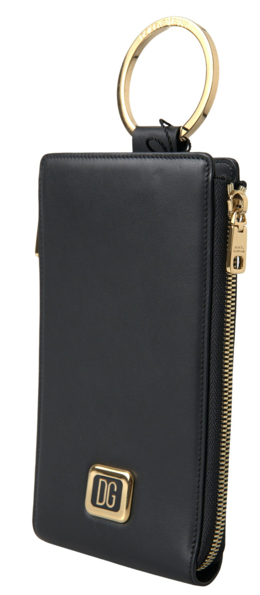 Dolce & Gabbana Black Leather DG Logo Gold Zip Card Holder Men Wallet - DEA STILOSA MILANO