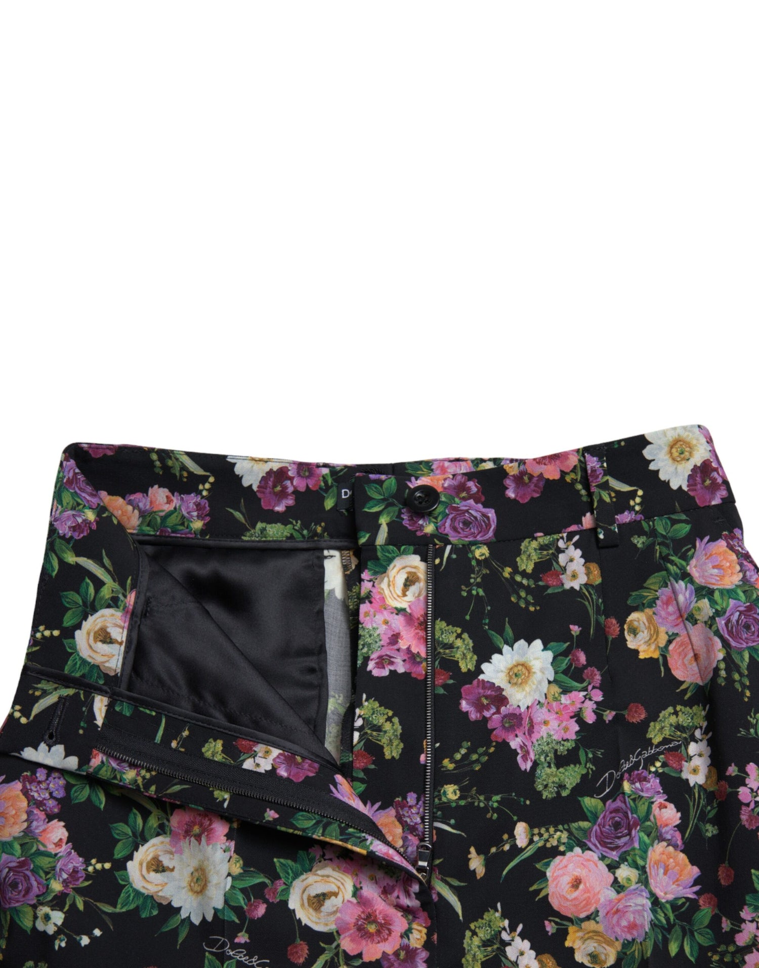 Dolce & Gabbana Black Floral Wool High Waist Wide Leg Pants - DEA STILOSA MILANO