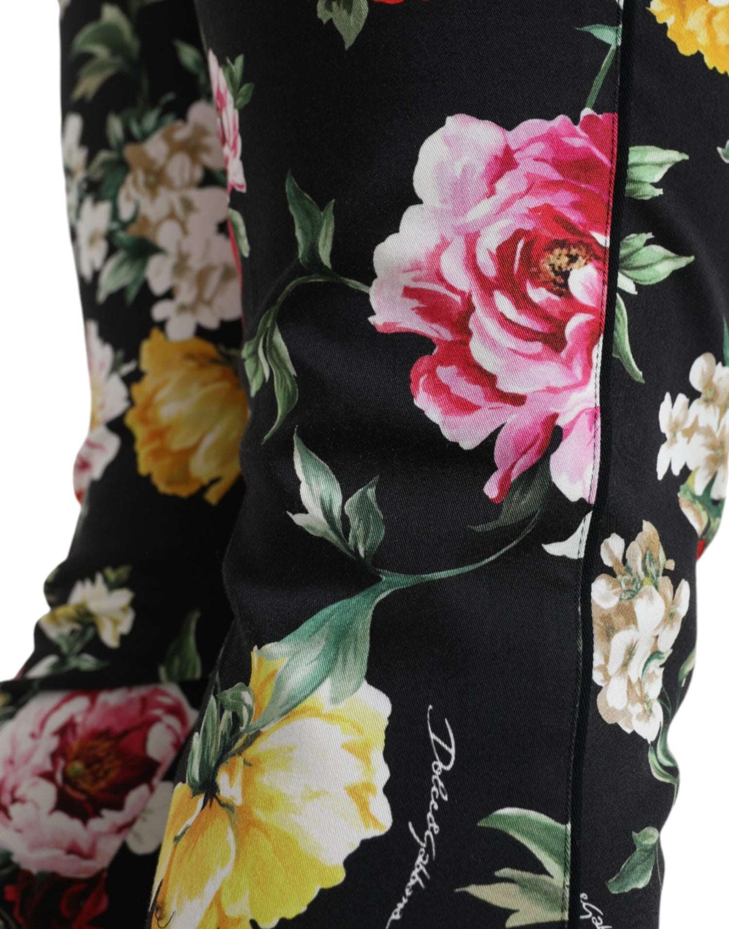 Dolce & Gabbana Black Floral Print Mid Waist Cropped Pants - DEA STILOSA MILANO
