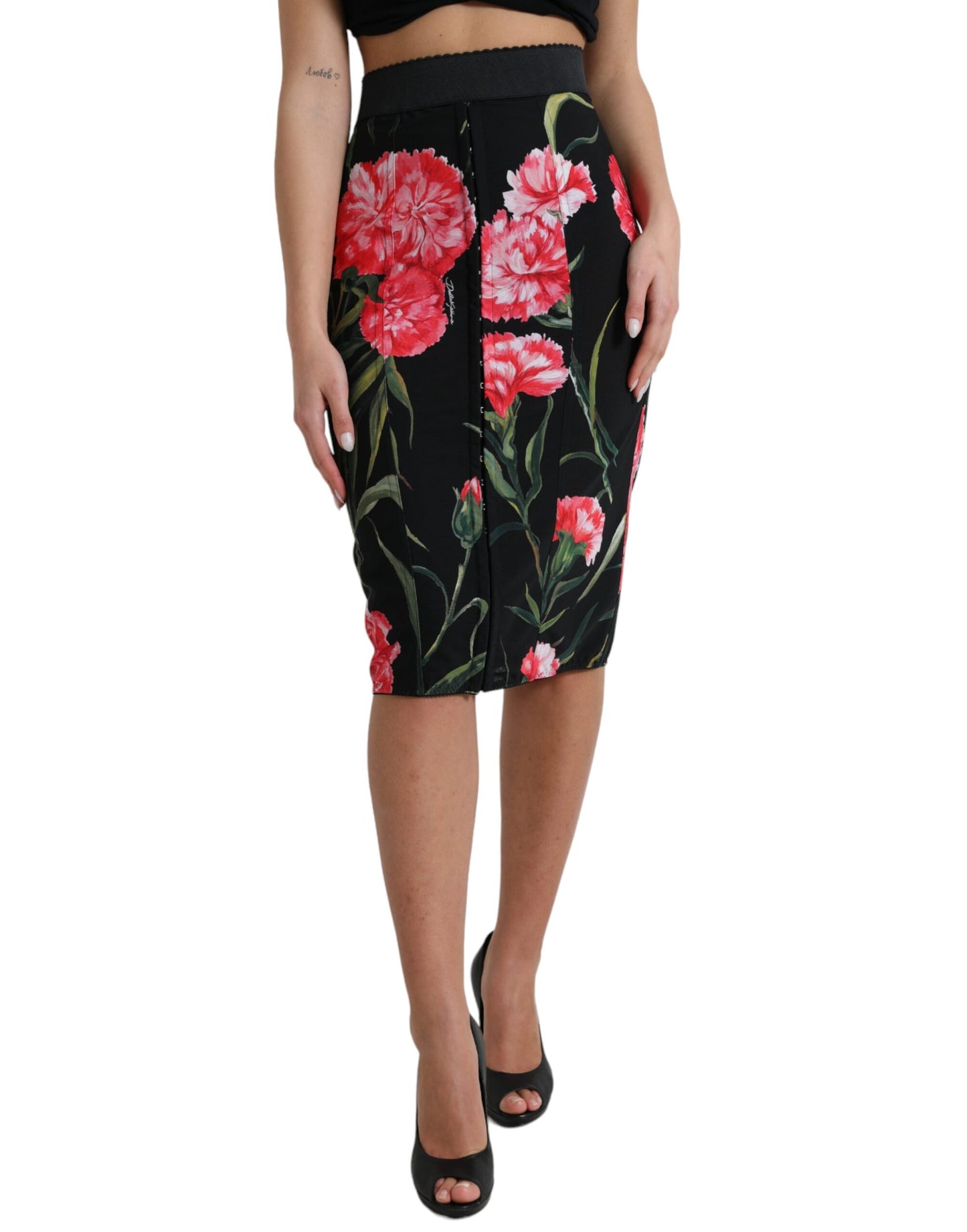 Dolce & Gabbana Black Carnation Pencil Cut Knee Length Skirt - DEA STILOSA MILANO
