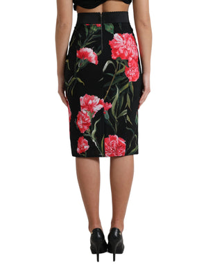 Dolce & Gabbana Black Carnation Pencil Cut Knee Length Skirt - DEA STILOSA MILANO