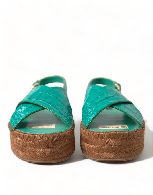 Dolce & Gabbana Green Leather Platform Espadrille Sandal Shoes - DEA STILOSA MILANO