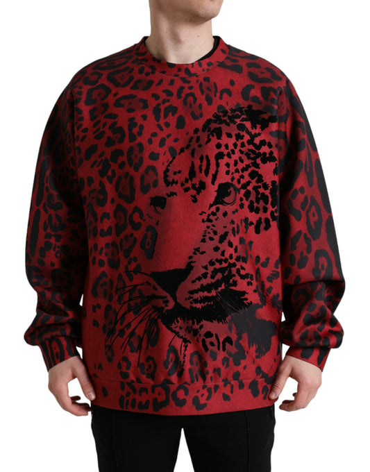 Dolce & Gabbana Red Leopard Print Crewneck Pullover Sweater - DEA STILOSA MILANO