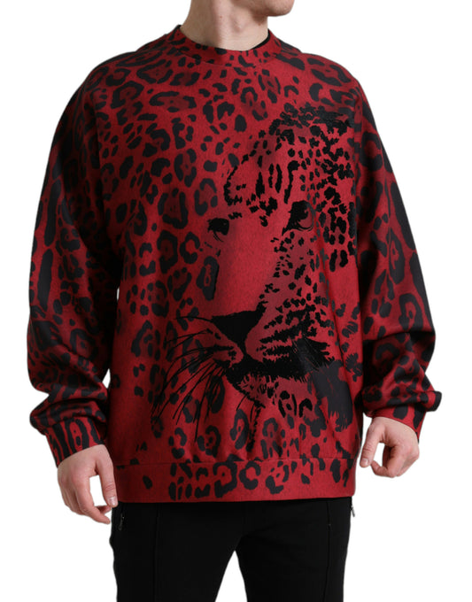 Dolce & Gabbana Red Leopard Print Crewneck Pullover Sweater - DEA STILOSA MILANO