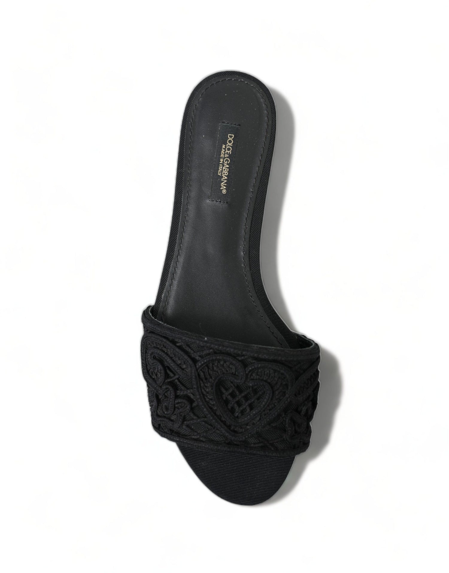 Dolce & Gabbana Black Cotton Heart Embroidery Sandals Shoes - DEA STILOSA MILANO