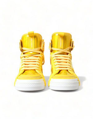 Dolce & Gabbana Yellow White Leather High Top Sneakers Shoes - DEA STILOSA MILANO