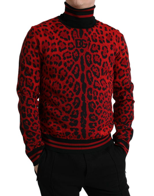 Dolce & Gabbana Red Leopard Print Turtleneck Pullover Sweater - DEA STILOSA MILANO