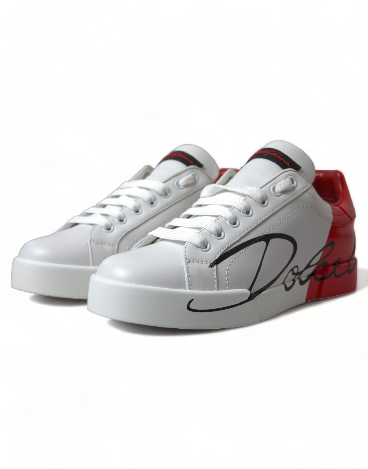 Dolce & Gabbana White Red Lace Up Womens Low Top Sneakers Shoes - DEA STILOSA MILANO