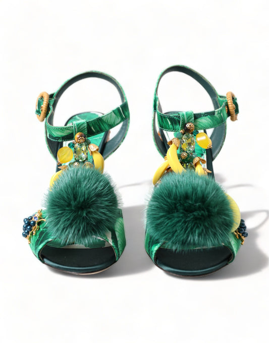 Dolce & Gabbana Green Banana Leaf Embellished T-Strap Sandals Shoes - DEA STILOSA MILANO
