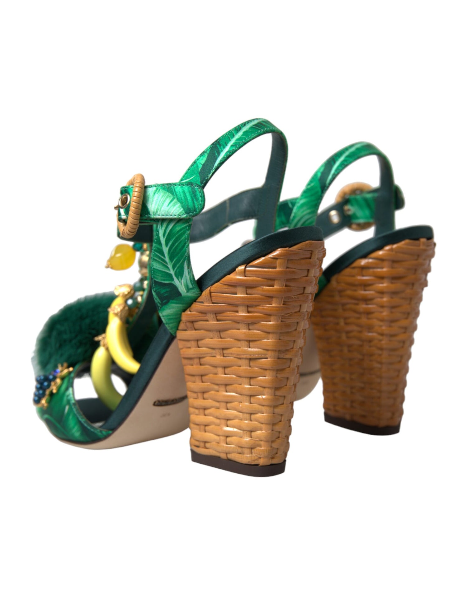 Dolce & Gabbana Green Banana Leaf Embellished T-Strap Sandals Shoes - DEA STILOSA MILANO