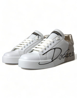 Dolce & Gabbana White Gold Lace Up Womens Low Top Sneakers - DEA STILOSA MILANO