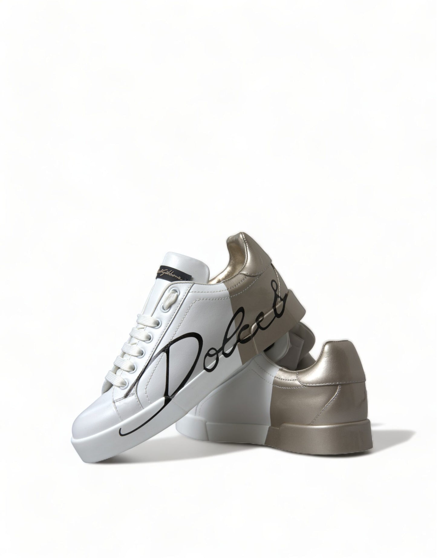 Dolce & Gabbana White Gold Lace Up Womens Low Top Sneakers - DEA STILOSA MILANO