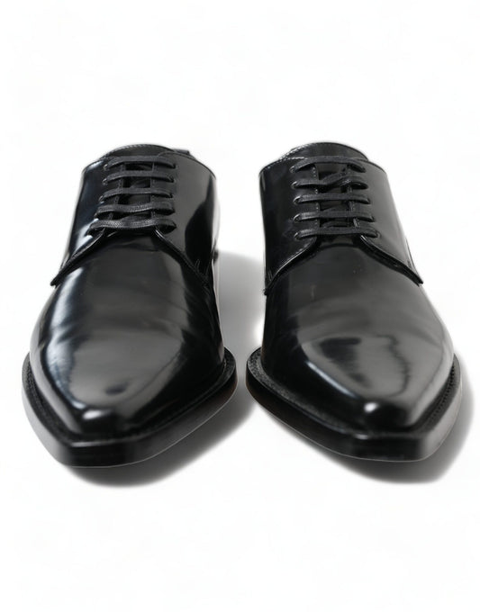 Dolce & Gabbana Black Leather Lace Up Formal Flats Shoes - DEA STILOSA MILANO