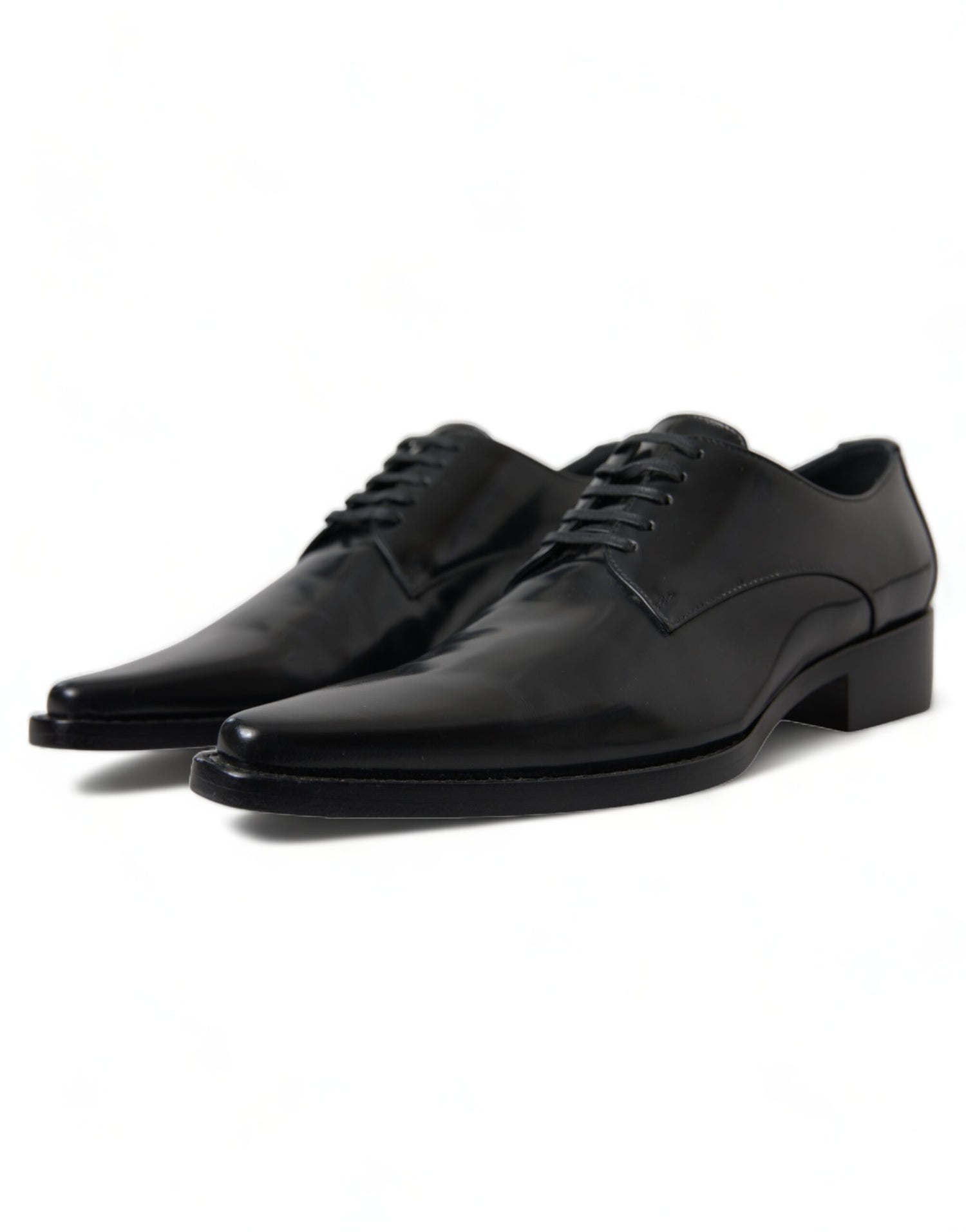 Dolce & Gabbana Black Leather Lace Up Formal Flats Shoes - DEA STILOSA MILANO