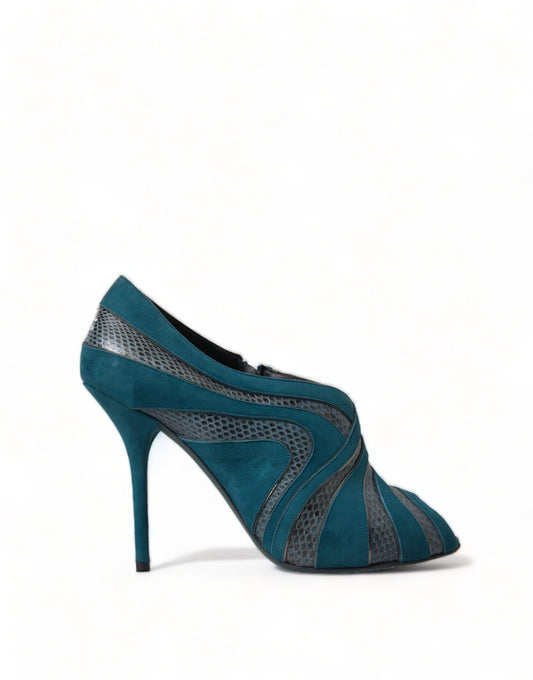 Dolce & Gabbana Teal Suede Leather Peep Toe Heels Pumps Shoes - DEA STILOSA MILANO