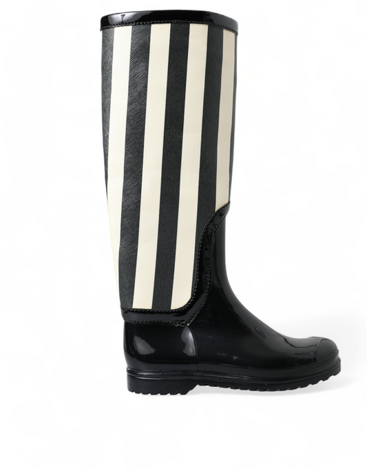 Dolce & Gabbana Black Rubber Knee High Flat Boots Shoes - DEA STILOSA MILANO