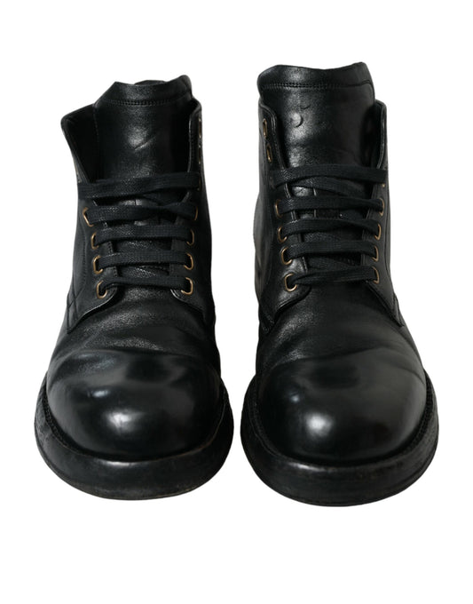 Dolce & Gabbana Black Leather Perugino Ankle Boots Shoes - DEA STILOSA MILANO