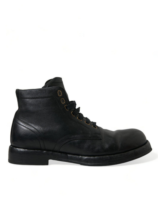 Dolce & Gabbana Black Leather Perugino Ankle Boots Shoes - DEA STILOSA MILANO