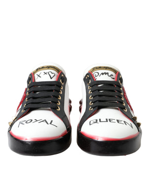 Dolce & Gabbana White Red Crystals Portofino Sneakers Women Shoes - DEA STILOSA MILANO