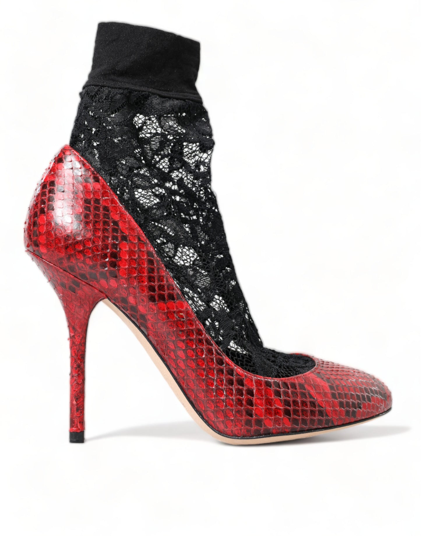 Dolce & Gabbana Red Ayers Leather Lace Socks Pumps Shoes - DEA STILOSA MILANO
