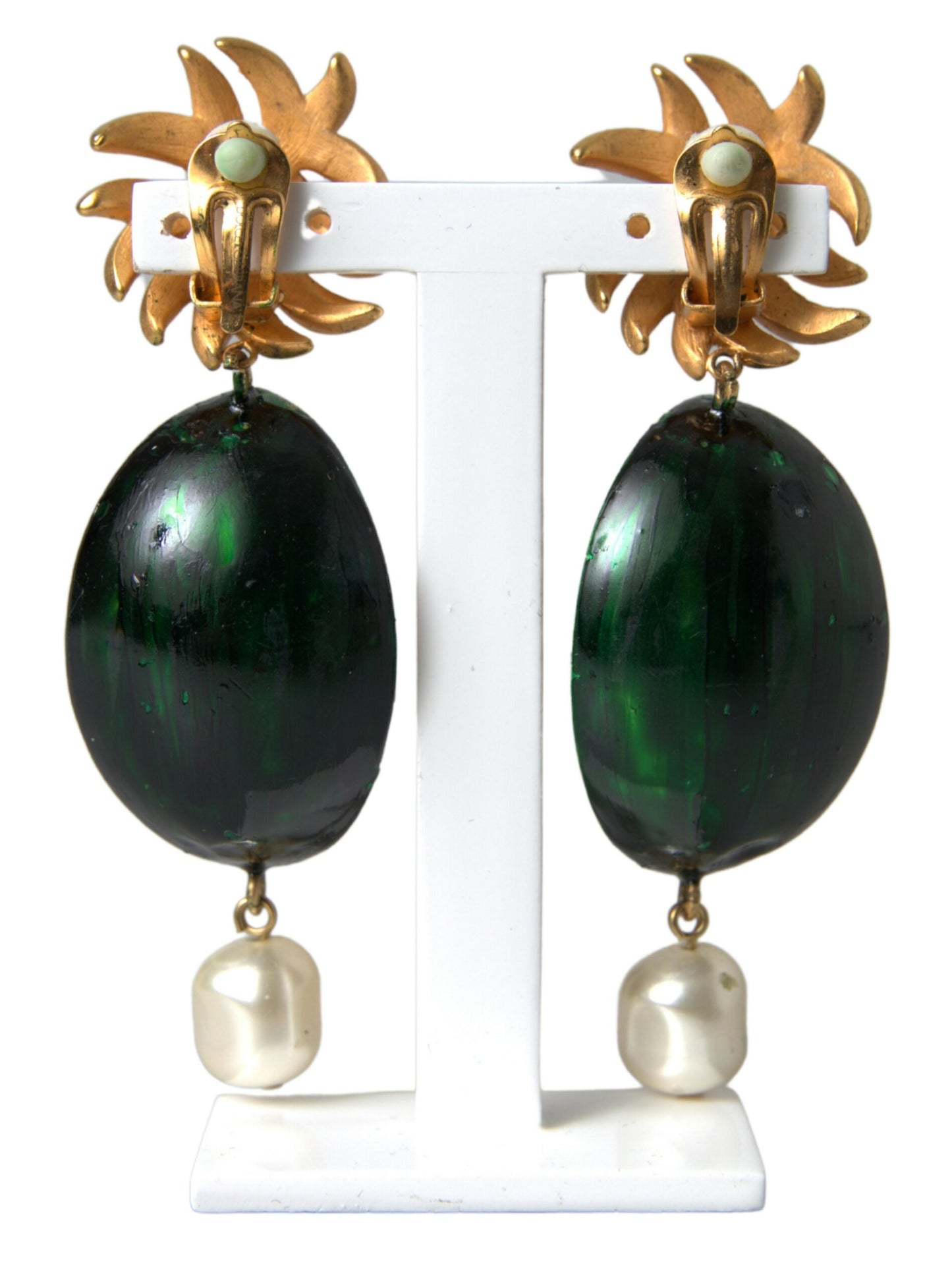 Dolce & Gabbana Red Watermelon Gold Brass Crystal Clip Dangling Earrings - DEA STILOSA MILANO